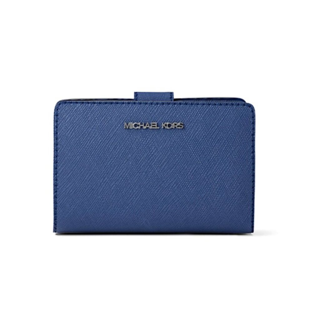 New Michael Kors Medium Crossgrain Leather Wallet Galaxy Blue